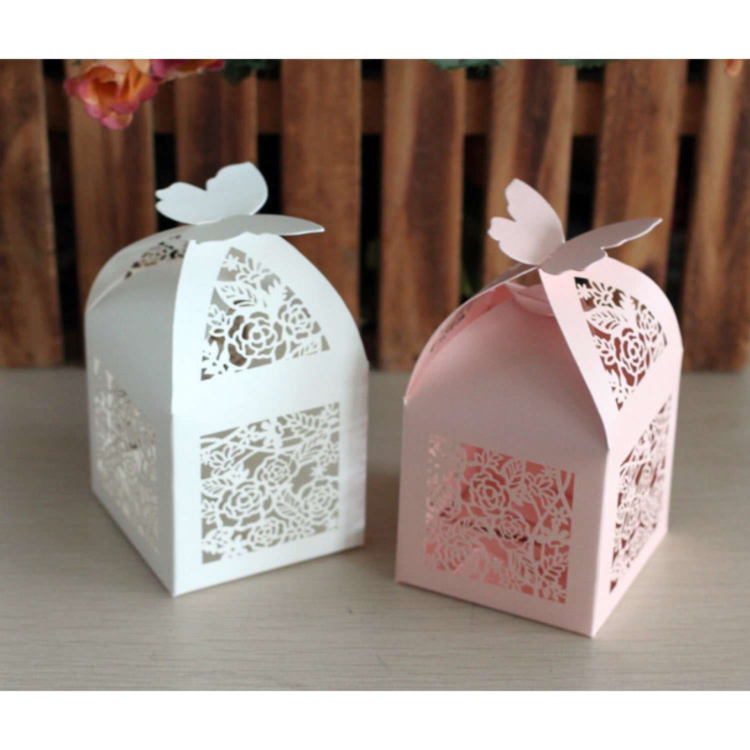Candy Box Laser Cut Rose Pattern Butterfly Wedding Box Customized